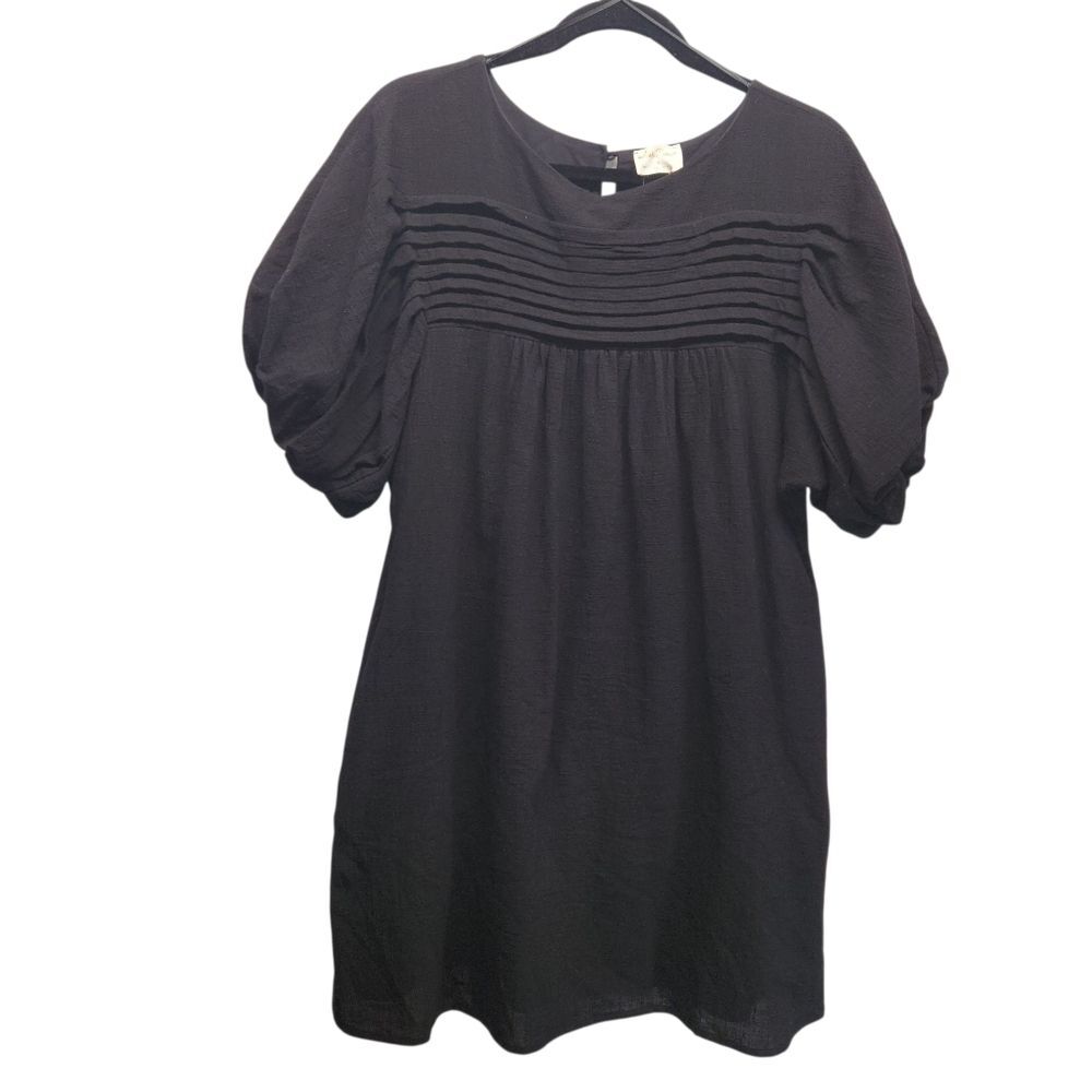 Allie Rose Lined Black Balloon Sleeve Pintuck A-Line Mini Dress SMALL NWT
